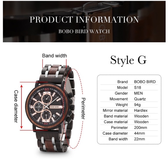 Luxury Amaranth & Ebony Wood Chronograph Military Quartz Watch - Picture 15 of 15